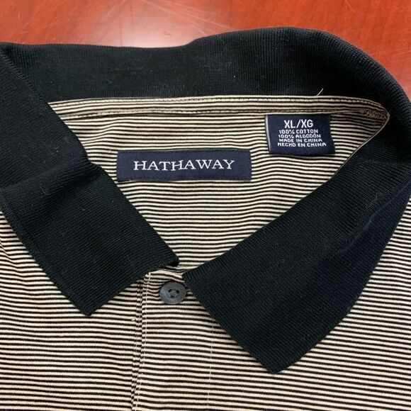 Hathaway Black & Tan Fine Stripe Golf Polo sz XL EUC - Picture 3 of 5